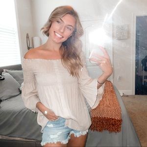 Off the Shoulder Iris Button down Top